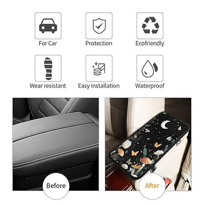 Moon Mushrooms Snails Car Auto Armrest Cushion Cover Accessories Center Console Seat Box Pad Protector Universal Decoration for Most Vehicle SUV Truck