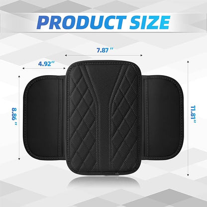 Car Center Console Cover, 11.8"×6.7" Leather Armrest Cover for Cars, Multifunctional Auto Armrest Cushion Pad with Storage Pocket, Universal Arm Rest Protector Car Accessories (Black)