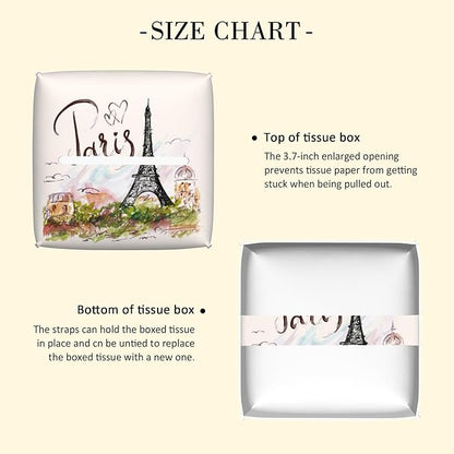 POIUBLE Leather Tissue Box Holder Paris Eiffel Tower Tissue Box Cover Square Waterproof Tissue Holder Organizer Modern Napkin Holder for Bedroom Dresser Night Stand Office Desk