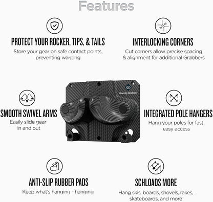 Ultimate Ski & Snowboard Wall Rack | Secure, Non-Slip Storage | Fits Any Ski/Board | Garage Organization | Ski Storage Rack | Snowboard Storage Rack | Winter Gear Organizer | 2 Pck