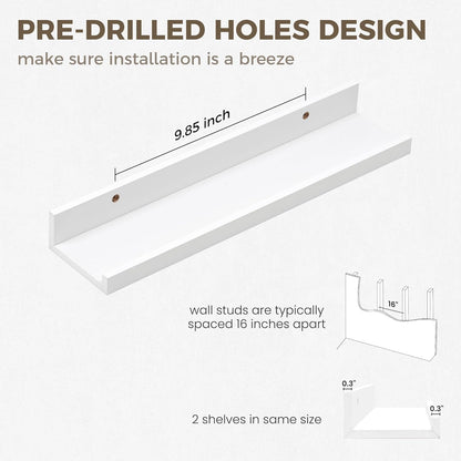 Axeman White Floating Shelves for Wall | Picture Ledge Shelf Set of 2 | Rustic Picture Shelf for Wall with Ledge | Small Floating Shelves with Lip | Photo Ledge Shelves for Books Album Records