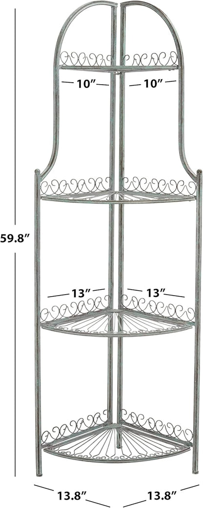 SAFAVIEH Outdoor Collection Abarrane Victorian Antique Dark Green Wrought Iron 4-Tier Corner Shelf