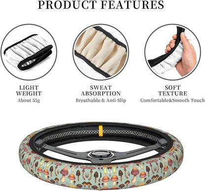 Neoprene Steering Wheel Cover Deer and Mushroom Car Steering Wheel Cover Universal Fit for Most Cars