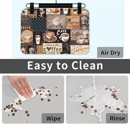 Boho Coffee Dog Food Mat Absorbent Bowl Mats No Stains Quick Dry Waterproof Pet Cat Placemats for Food and Water, 30x45cm