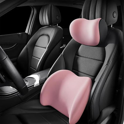 Car Back Support Neck Pillow for Subaru Crosstrek 2012-2025, Comfortable Soft Car Seat Headrest Neck Rest Cushion Lumbar Support Pillow with Adjustable Strap, Pink