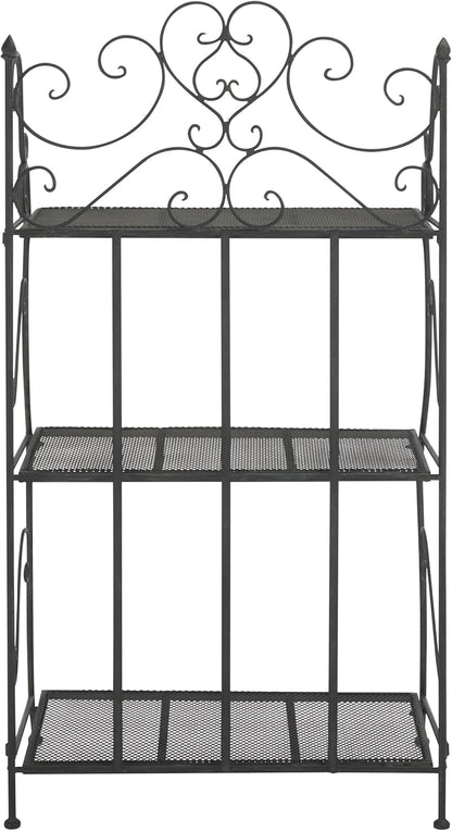 SAFAVIEH Outdoor Collection Torus Victorian Scroll Antique Black 3-Tier Shelf (Fully Assembled)