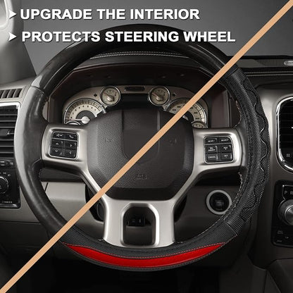 GIANT PANDA Steering Wheel Cover for Dodge Ram 1500 - Car Steering Wheel Covers for Dodge Ram 2500 3500 15.5-16 inch - Red