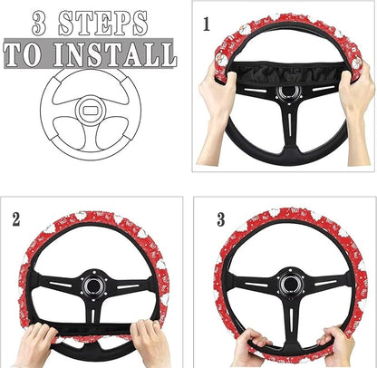 AFPANQZ Christmas Steering Wheel Covers Xmas Decor Car Accessories Cartoon Santa Claus Car Steering Wheel Covers Anti-Slip Soft Grip 14-15 inch Stretch-on Steering Wheel Protector Rrd