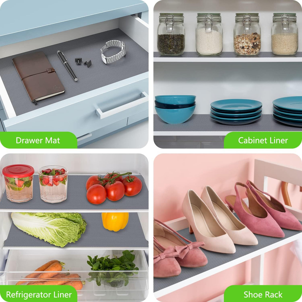 Shelf Liners for Kitchen Cabinets Refrigerator Liners Waterproof & Oil-Proof Kitchen Cupboard Liner Plastic Drawer Mats EVA Non Adhesive Fridge Liner for Shelves Gray 11.8 x 59 Inch