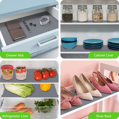 Shelf Liners for Kitchen Cabinets Refrigerator Liners Waterproof & Oil-Proof Kitchen Cupboard Liner Plastic Drawer Mats EVA Non Adhesive Fridge Liner for Shelves Gray 11.8 x 59 Inch