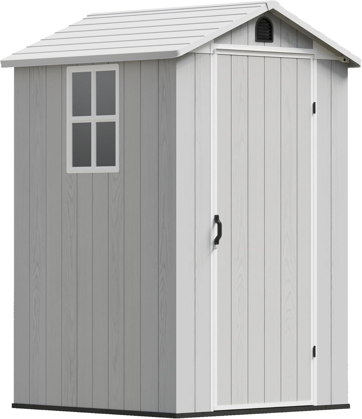 Devoko 4x4 FT Outdoor Shed, Compact & Secure Plastic Resin Storage with Lockable Door, Features Built-in Floor & Window for All-Weather Garden, Patio, and Poolside Organization, Light Gray