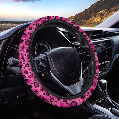 Universal Non-Slip Steering Wheel Cover, 15-inch Polyester Material Driving Accessories, Adjustable for Car and Truck(Cool Purple Leopard Print)