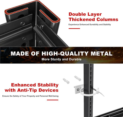 REIBII 3500LBS Garage Shelving, Adjustable Storage Shelves Heavy Duty, 6 Tier Heavy Duty Shelving, Metal Shelving Unit for Warehouse, Basement, Industrial, 55" W x 26" D x 84" H, Black