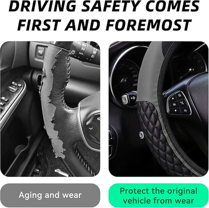Bling Car Steering Wheel Cover, Diamond Leather Crystal Rhinestones Vehicles Steering Wheel Protector, Sparkling Anti-Slip Automotive Interior Decoration Accessories, Universal Fit (Gray)