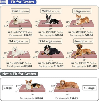 Tail Stories Outdoor Extra Large Dog Bed, Jumbo Waterproof Dog Bed for Large Dogs, Orthopedic Egg Crate Foam Pet Mat with Removable Oxford Cooling Cover, Pink