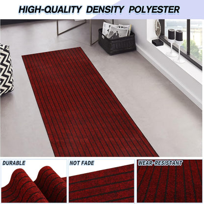 Custom Size Backed Non-Slip Area Rugs Runner, Easy Clean, Waterproof Runner Rugs for Hallway Entryway, Kitchen, Laundry, 4FT x 71FT, Red Stripe