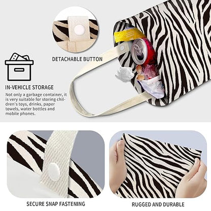 Cute Car Trash Can, Hanging Canvas Car Back Seat Organizer and Storage Bag, Funny Car Trash Bag For Travelling, Outdoor Cute Black White Zebra