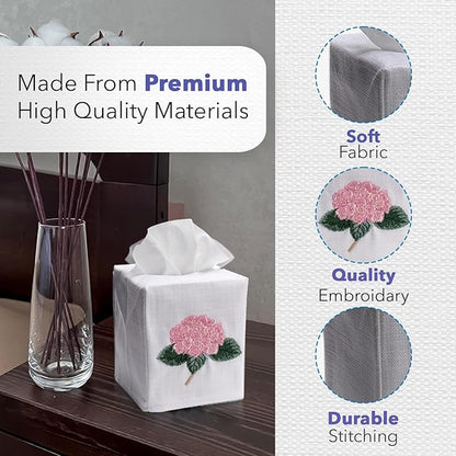 Jacaranda Living Square Tissue Box Cover, Linen/Cotton Fabric Tissue Holder, Decorative Cloth Tissue Cube Cover, Nature Designs Three Napoleon Bees (Duck Egg Blue)