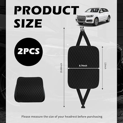 2PCS Headrest Covers for Cars,Anti-Slip & Leather Car Headrest Covers for Cars Decorations with Diamond Pattern,Anti-Dirt Car Seat Headrests Cover for Most Split Head Rest