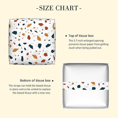 POIUBLE Leather Tissue Box Holder Terrazzo Tile Tissue Box Cover Square Waterproof Tissue Holder Organizer Modern Napkin Holder for Bedroom Dresser Night Stand Office Desk