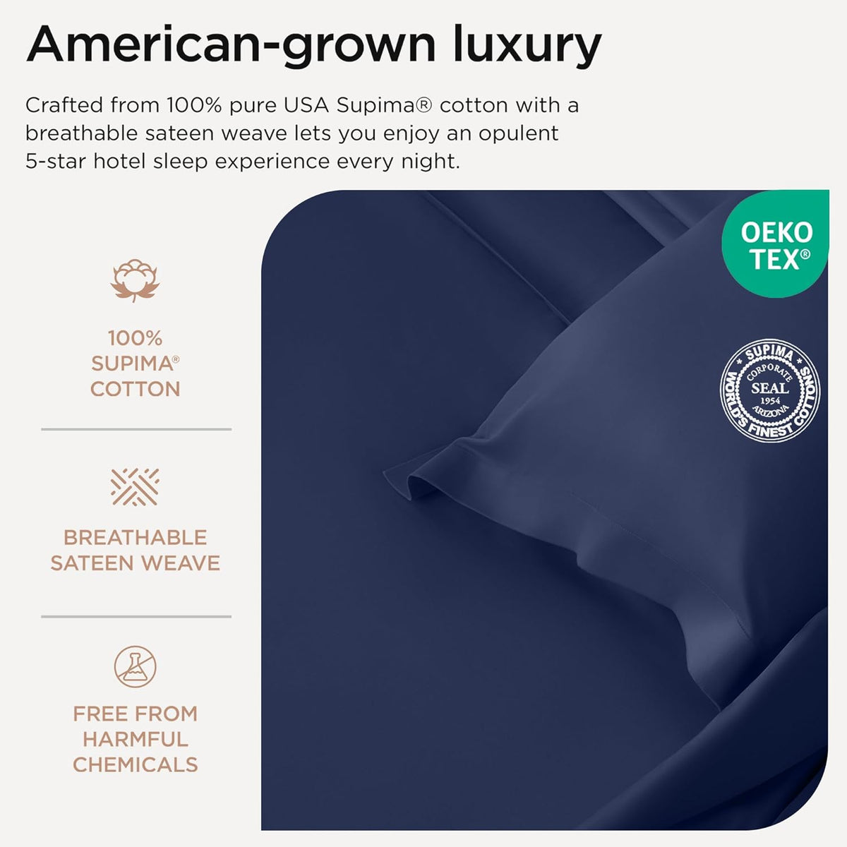 Threadmill Twin XL Sheet Sets |656 Thread Count 100% Supima Cotton Sheets for Twin XL Mattress | 16” Deep Pocket | Soft 3-Piece Cooling Sheet Set | Folkstone Blue