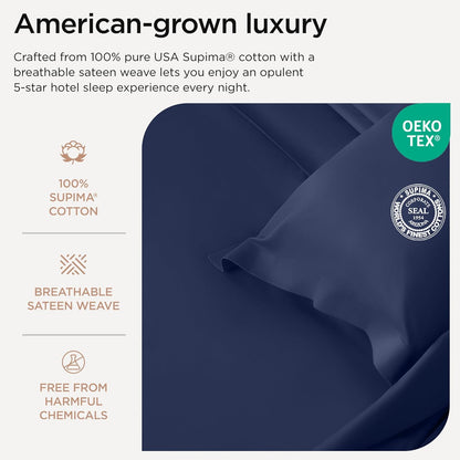 Threadmill Twin XL Sheet Sets |656 Thread Count 100% Supima Cotton Sheets for Twin XL Mattress | 16” Deep Pocket | Soft 3-Piece Cooling Sheet Set | Folkstone Blue