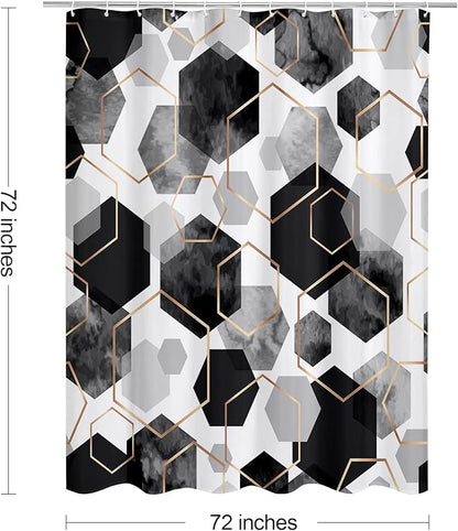 Litabel Black and Grey Modern Shower Curtain for Bathroom, Geometric Art Decor Waterproof Bath Curtain, Abstract Fabric Shower Curtain Sets for Home Decor, 72x72 Inch