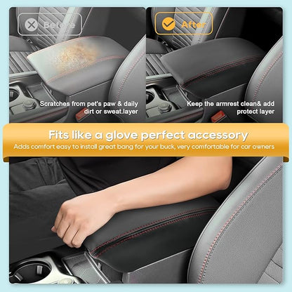 Armrest Cover for 2024-2026 Ford Explorer All Trim Models 2024 2025 2026 Ford Explorer Accessories Center Console Cover Arm Rest Protector Middle Lid Pad Protector PU Leather, Anti-Scratch,Non-Slip