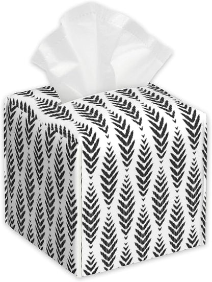 Chevron Wheat Ears Tissue Box Cover,PU Leather Tissue Box Holder Square,Modern Home Decoration for Bathroom Living Room Kitchen Office Car,5.2"×5.2"×5.2"