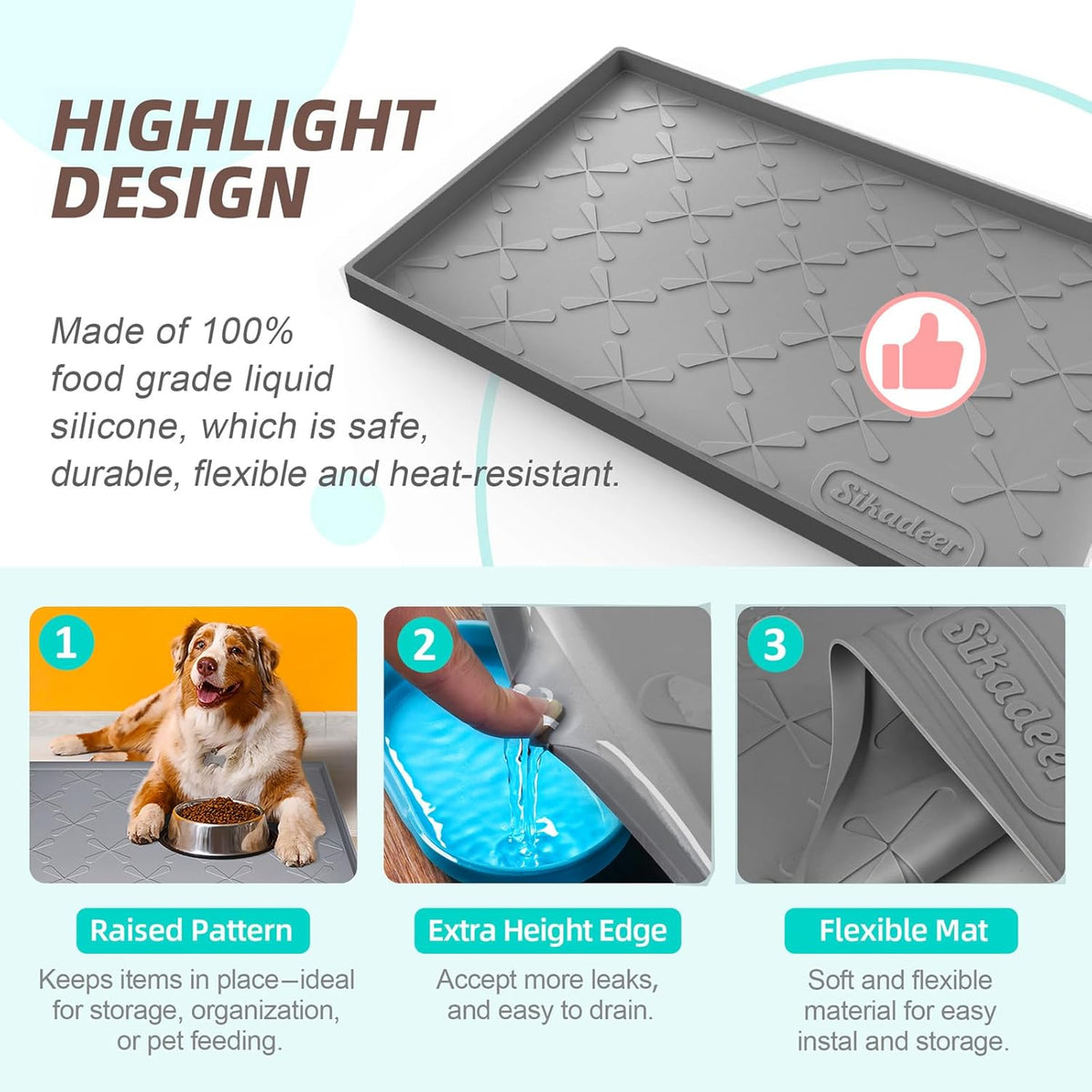 SIKADEER 25" x 22" Under Sink Mat Waterproof, Silicone Mat Kitchen Drawer Shelf and Cabinet Liner, Sink Protector for Kitchen Organizers and Storage, Boot Tray Pet Food Mats