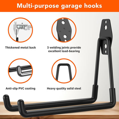 32 Pack Garage Hooks with Anti-Slip Coating Heavy Duty Wall Mount Hooks for Garage Storage and Hanging Hoses Bike Garden Tools Ropes etc