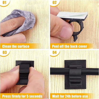 Viaky 30 Black Adjustable Cable Clips, Reusable Buckle Self-Adhesive Wiring Fixing Nylon Bracket Wire Management Suitable for 0.3 Inch Diameter(8mm) Cable