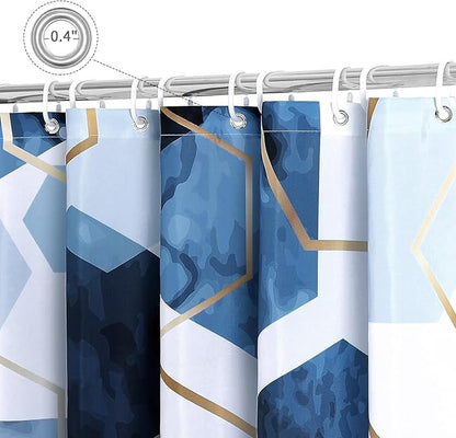 Litabel Modern Extra Long Shower Curtain for Bathroom, Blue Geometric Art Decor Waterproof Bath Curtain, Abstract Fabric Shower Curtain Sets for Home Decor, 72x84 Inch