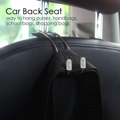 Guoord 2024 Upgraded Car Headrest Hook Decorations - 2pcs Bling Purse Hook Hangers, Stainless Steel Car Hangers and Durable Backseat Holder, Universal SUV Truck Vehicle (White)