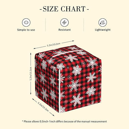 Red and Black Checkered Leather Tissue Box Holder Christmas Snowflakes Tissue Box Cover Square Waterproof Tissue Holder Organizer Modern Napkin Holder for Bedroom Dresser Night Stand Office Desk