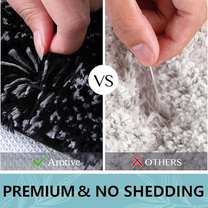 Arotive Microfiber Bathroom Rugs, Shaggy Soft and Absorbent Bath Rug, Non-Slip, Thick Plush Machine Washable Dry Bath Mats for Bathroom, Tub and Shower, 44x24, Black, Rectangular