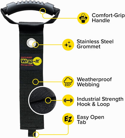 Easy-Carry Wrap-It Storage Straps - 22" (2-Pack) Black with Grommet - Extension Cord Holder Organizer for Garden Hose Storage Cord Straps