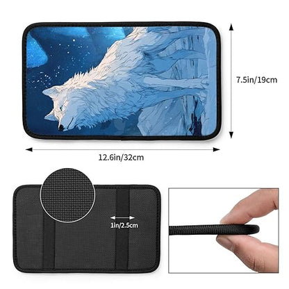 White Wolf Stands On The Snow Car Auto Armrest Cushion Cover Accessories Center Console Seat Box Pad Protector Universal Decoration for Most Vehicle SUV Truck