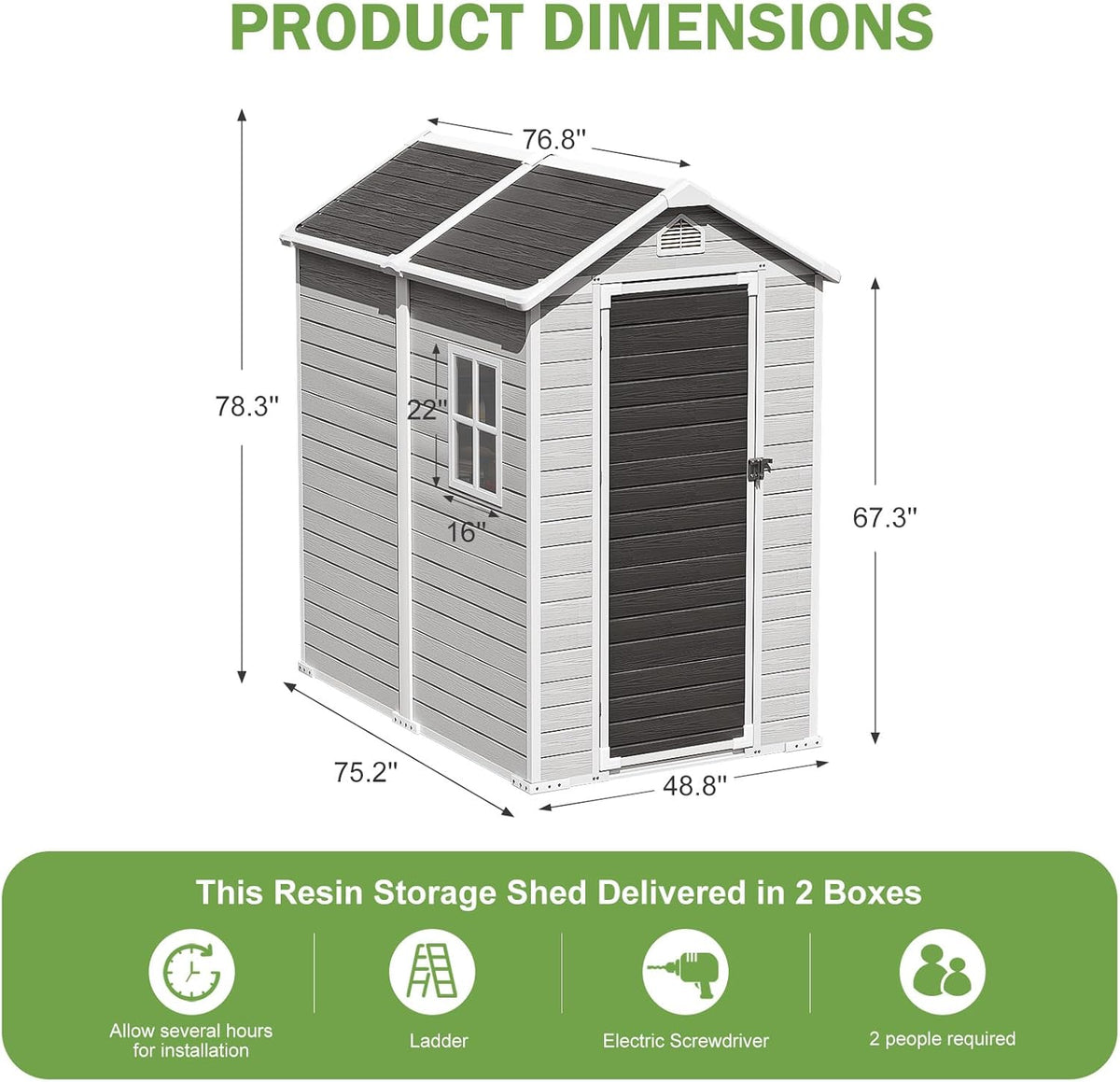 6x4 FT Outdoor Storage Shed, Waterproof Resin Shed with Floor & Lockable Door & Window & Vents, Plastic Tool Shed for Backyard, Patio, Poolside, All Weather Use,Dove Grey