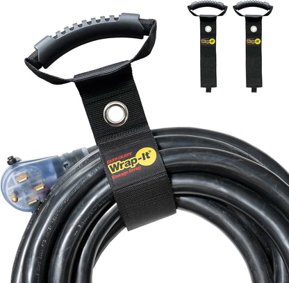 Easy-Carry Wrap-It Storage Straps - 22" (2-Pack) Black with Grommet - Extension Cord Holder Organizer for Garden Hose Storage Cord Straps