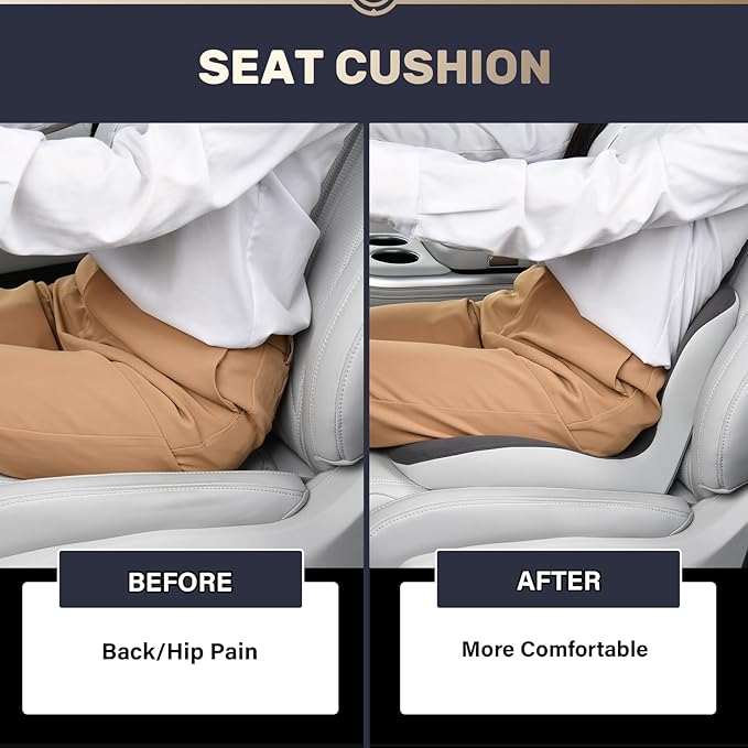 Coverado Car Seat Cushion and Lumbar Support Pillow One Piece, Memory Foam Ergonomic Back Support Driving Seat Cushion for Back Pain, Non-Slip Washable Cushion for Car, Driver, Office