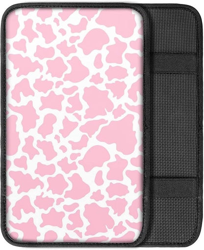 JoyLamoria Pink Cow Print Auto Armrest Box Pad Center Console Armrest Cover Universal Fit Car SUV Sedan