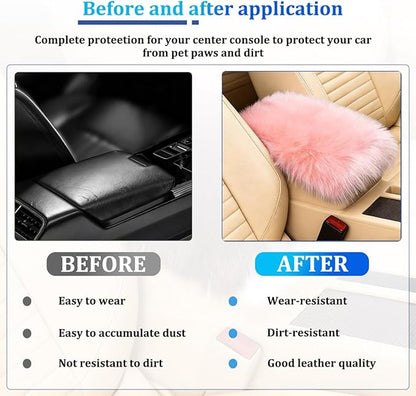 Car Center Console Cover, Fluffy Soft Vehicle Middle Console Arm Rest Cushion Pad, Furry Automotive Interior Armrest Seat Box Protector Decoration Accessories, Universal Fit (Light Pink)