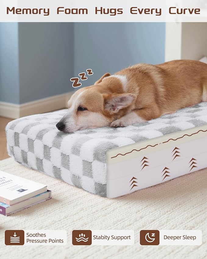 KSIIA Memory Foam Dog Bed Waterproof Large Dog Bed Orthopedic Crate Pad Supportive Crate Pads Soft Pet Mat for Large Pet Mats with Removable Washable Cover & Non-Slip Bottom, 44 x 32 Inch, Pink