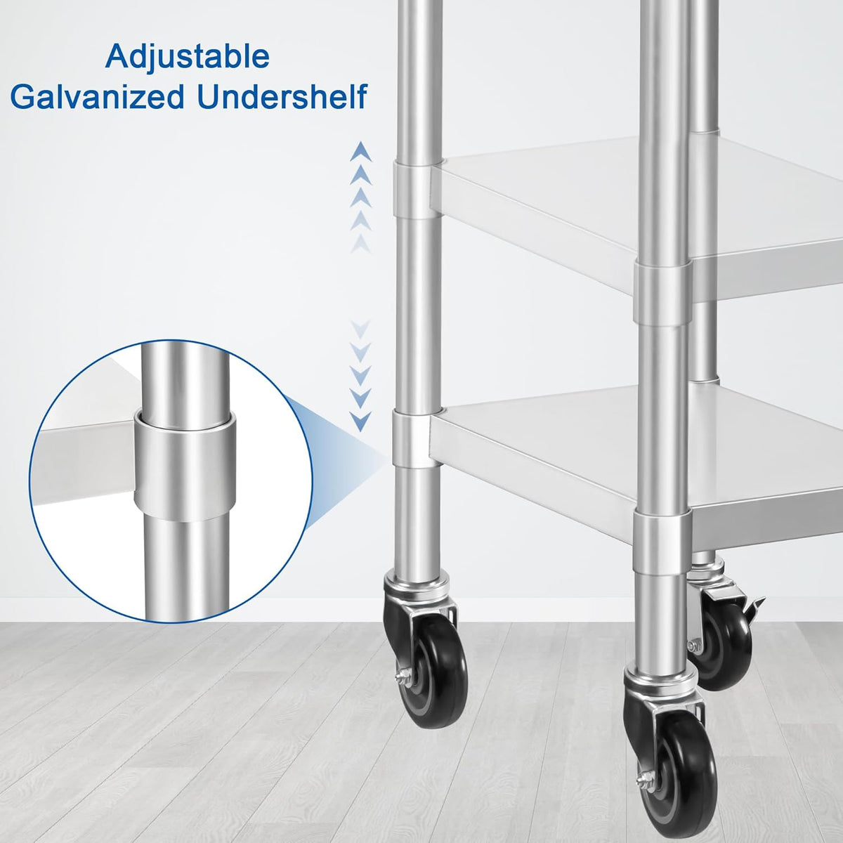 HARDURA Stainless Steel Commercial Table Prep & Work Table with Casters Heavy Duty Metal Table with Wheels NSF 430 24×18 Inches
