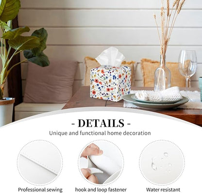 PVC Tissue Box Cover Holder,Watercolor Flower Square Decorative Organizer,5.2"X5.2"X5.2" Tissue Case for Bathroom,Tabletop,Car,Office