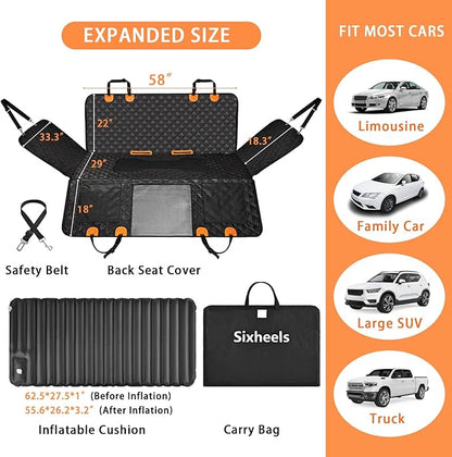 Sixheels Truck Dog Seat Cover Back Seat Protector, Large Space Backseat Extender with Soft Inflatable Cushion Comfortable Dog Hammock, Waterproof Dogs Bed Rear Travel Accessories for Truck