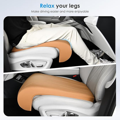 FLORICH Car Seat Extender Leg Extender Support Cushion for Driver Seats Office Chair, Leather Carseat Leg Support for Long Drivers Universal Car Seat Cushion Legs Rest Pads-Light Brown