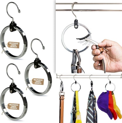 Multipurpose Closet Hangers- Tie and Belt Hanger for Closet- Great Space Saving Belt Organizer for Wardrobe - Ideal for Storing Belts, Ties, Scarfs, Baseball Hats, Purses & More- 3 Pack