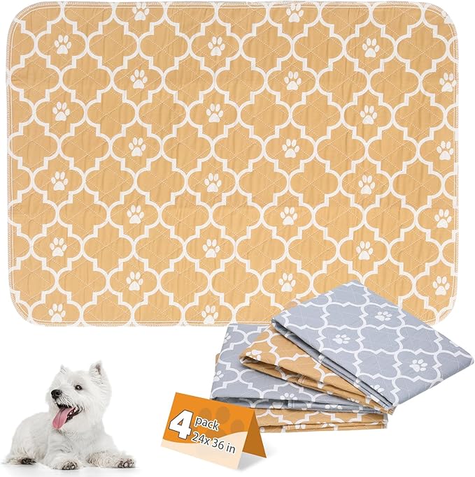 KOOLTAIL Washable Pee Pads for Dogs, 4 Packs Super Absorbent Leakproof & Non-Slip Dog Pee Pad Large, Reusable Puppy Training Pads Waterproof, Pet Mat Rug for Whelping,Floor,Crate Cats Animals, 24"x36"